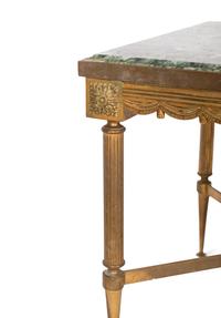 A Pair of French Gilt Metal Side Tables with Verde Marble Tops