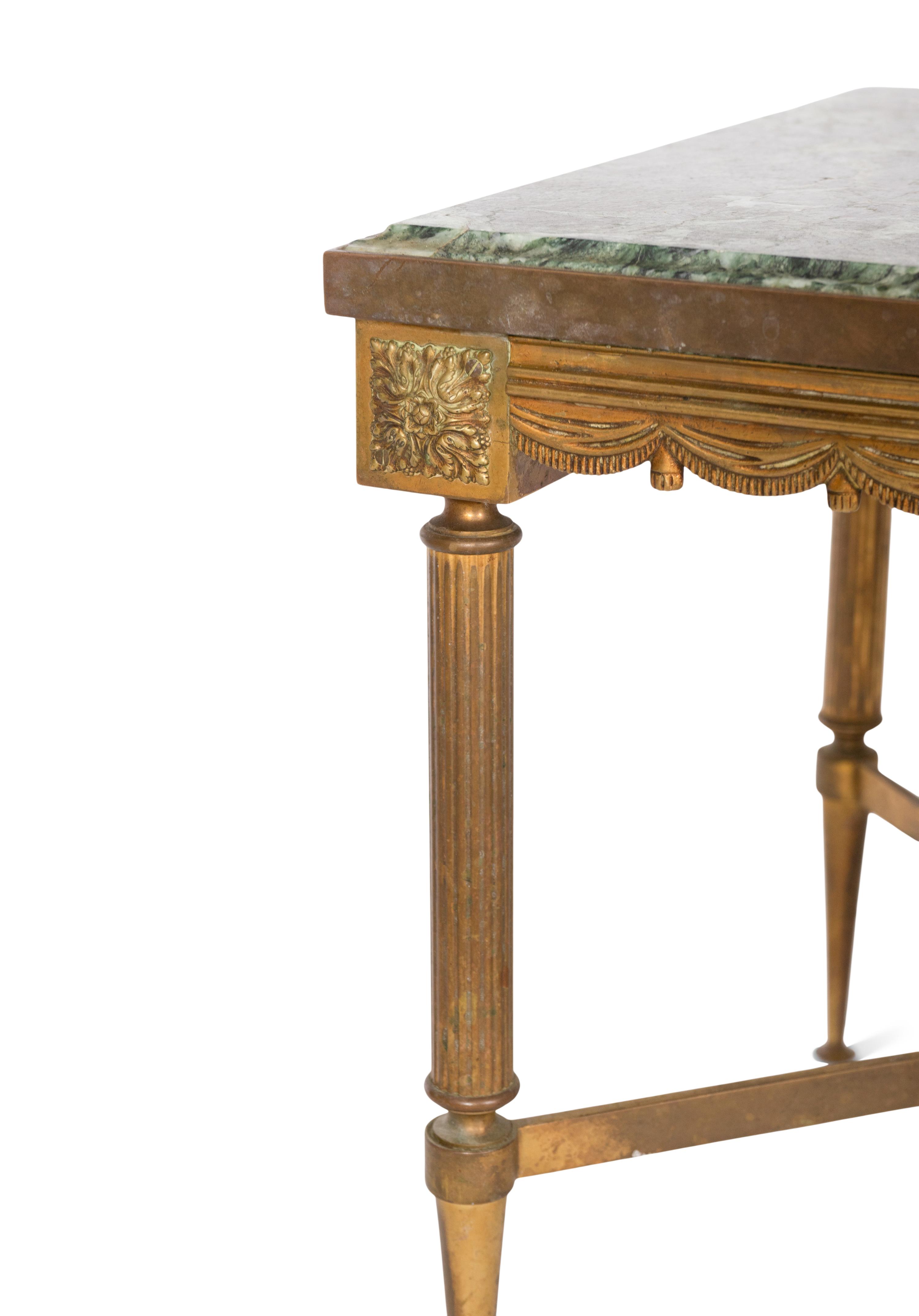 A Pair of French Gilt Metal Side Tables with Verde Marble Tops