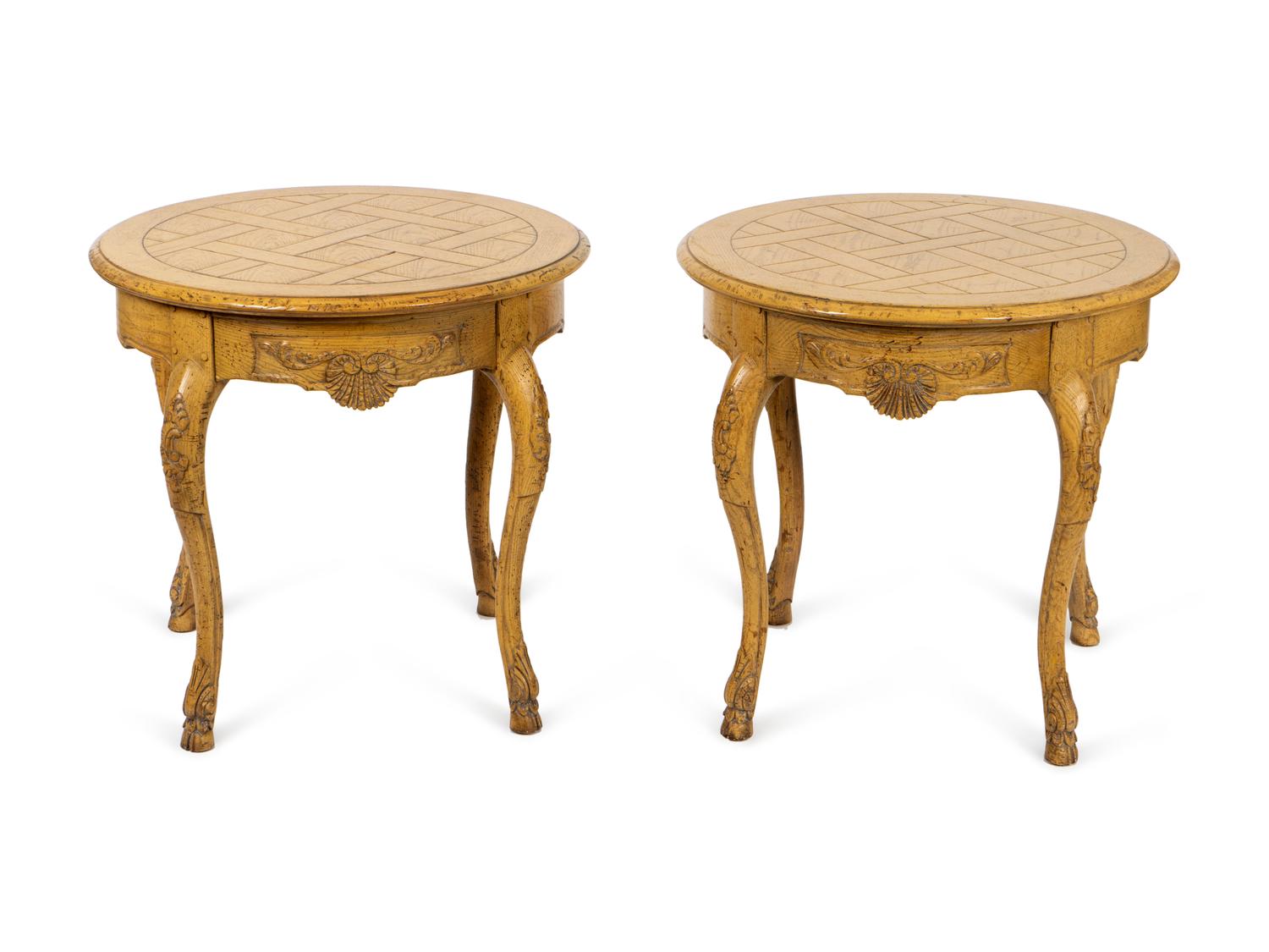 A Pair of Louis XV Style Cream-Painted Circular End Tables — 20TH CENTURY