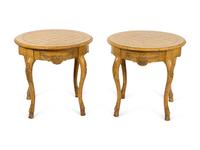 A Pair of Louis XV Style Cream-Painted Circular End Tables — 20TH CENTURY