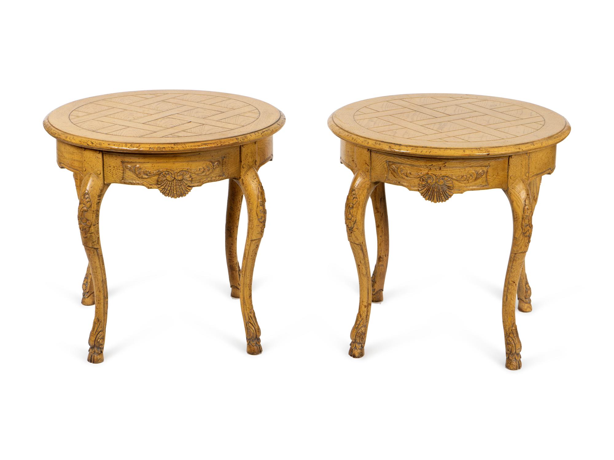A Pair of Louis XV Style Cream-Painted Circular End Tables — 20TH CENTURY