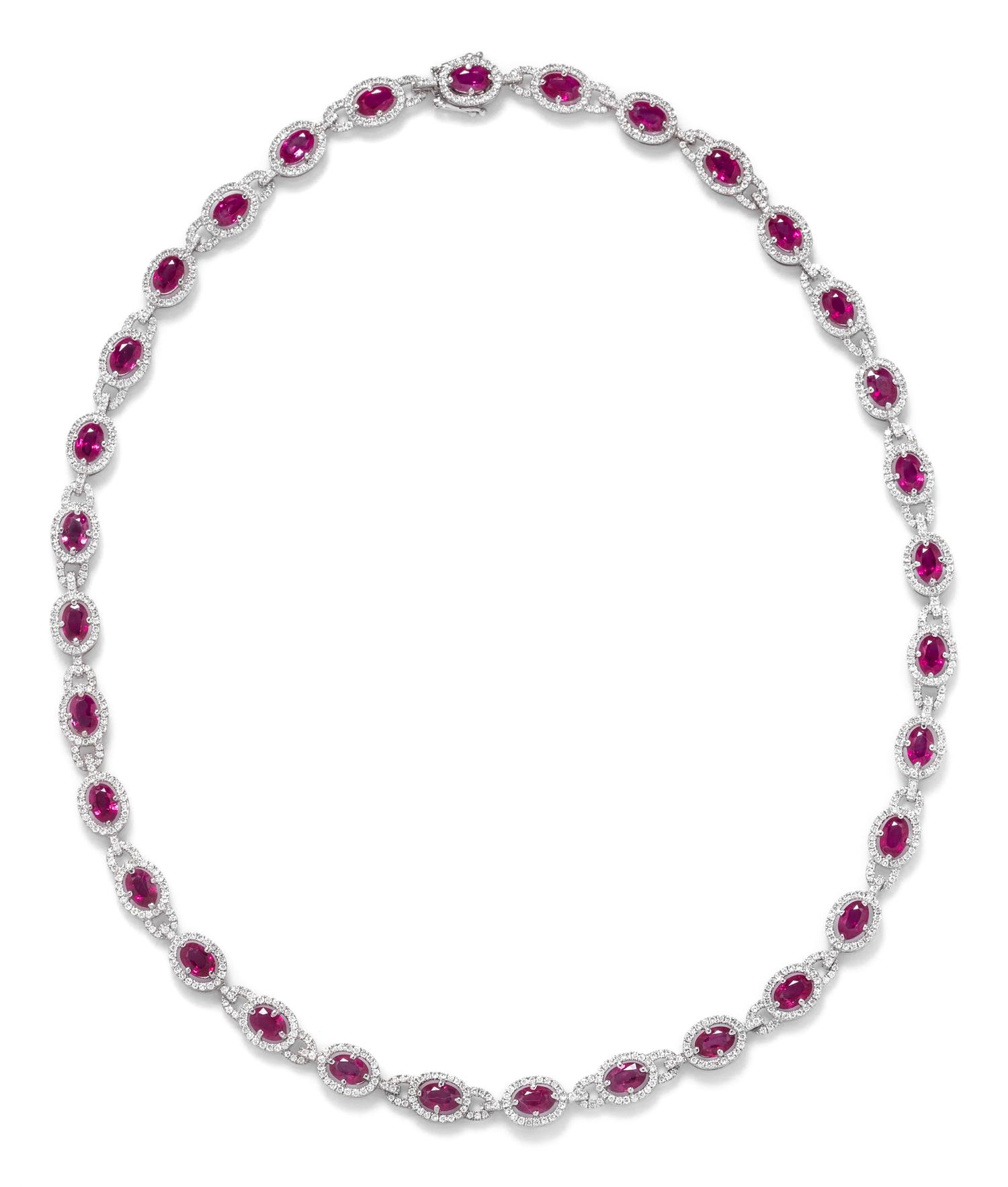 An 18 Karat White Gold, Ruby and Diamond Necklace,