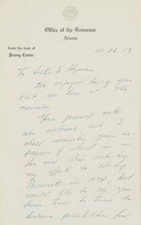 [Presidential] Carter, Jimmy. Autograph Letter, signed