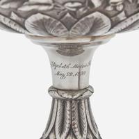 A sterling silver floral repoussé footed bowl and stand Peter L. Krider Co., Philadelphia, PA and Gorham Mfg. Co., Providence, RI, dated "1878," and 1897-1899, respectively