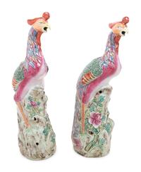 A Pair of Chinese Enameled Porcelain Phoenix Birds