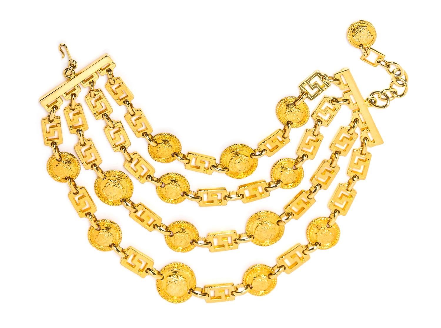 A Gianni Versace Four Strand Greco Link Choker, Length: 12"- 14"; Drop: 2.5"- 4".