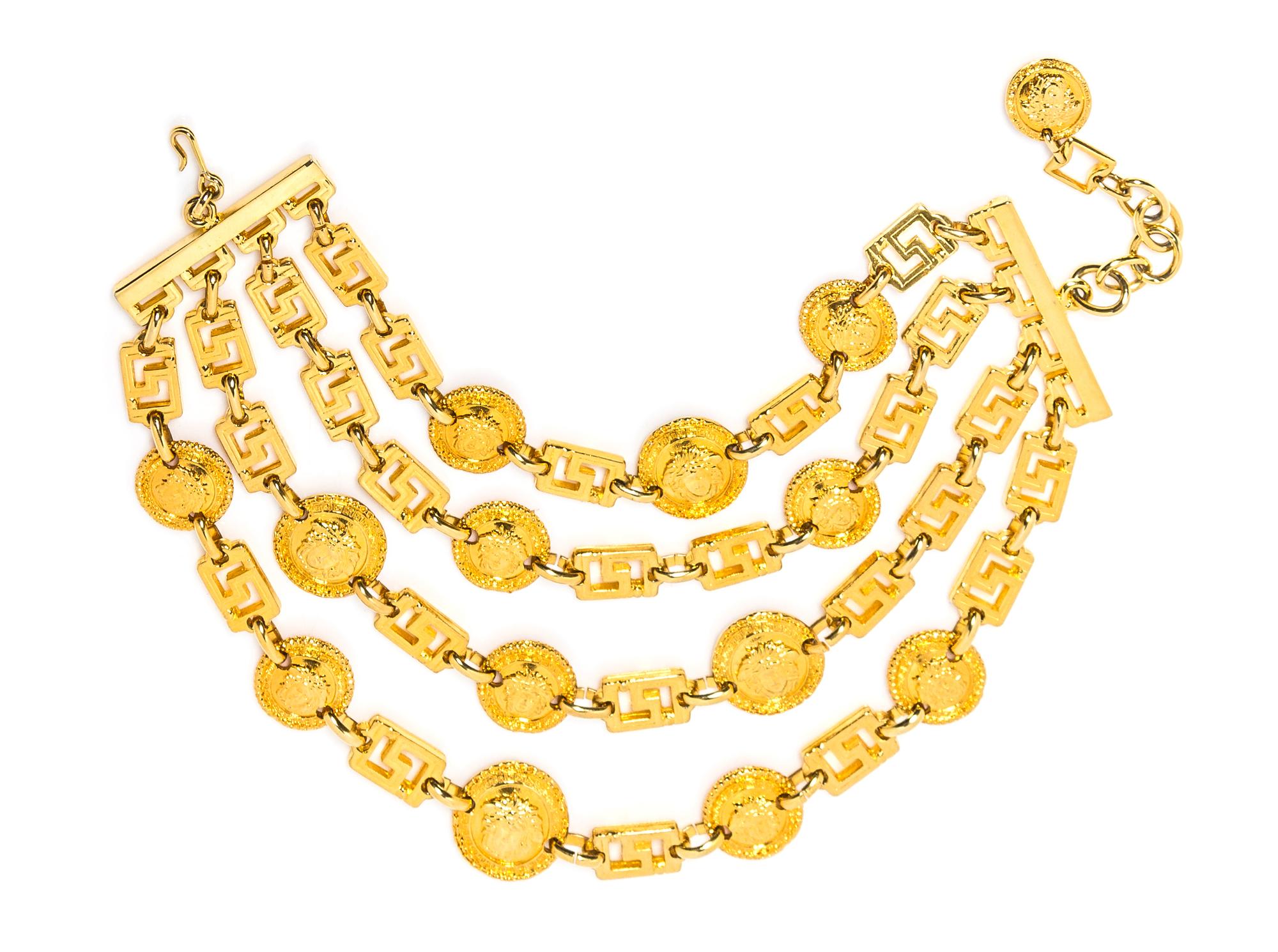 A Gianni Versace Four Strand Greco Link Choker, Length: 12"- 14"; Drop: 2.5"- 4".