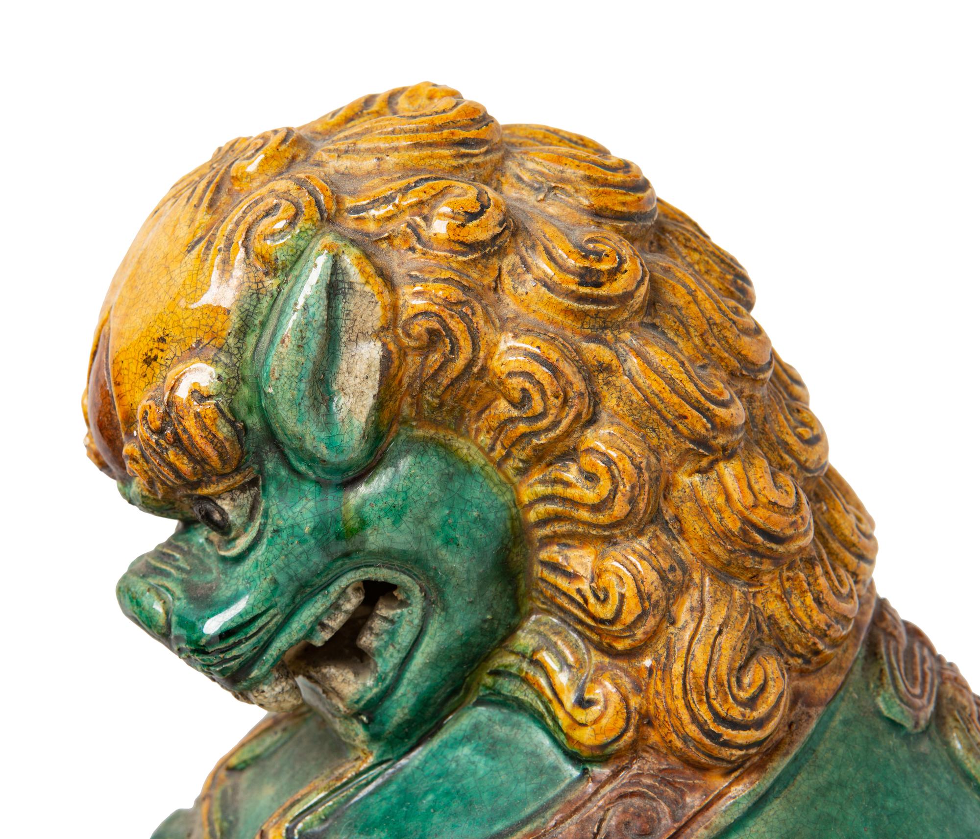 A Pair of Large Sancai Glazed Temple Guardians