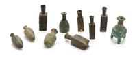 Ten Metal Middle Eastern Vessels, Height of first 10 1/2 inches.