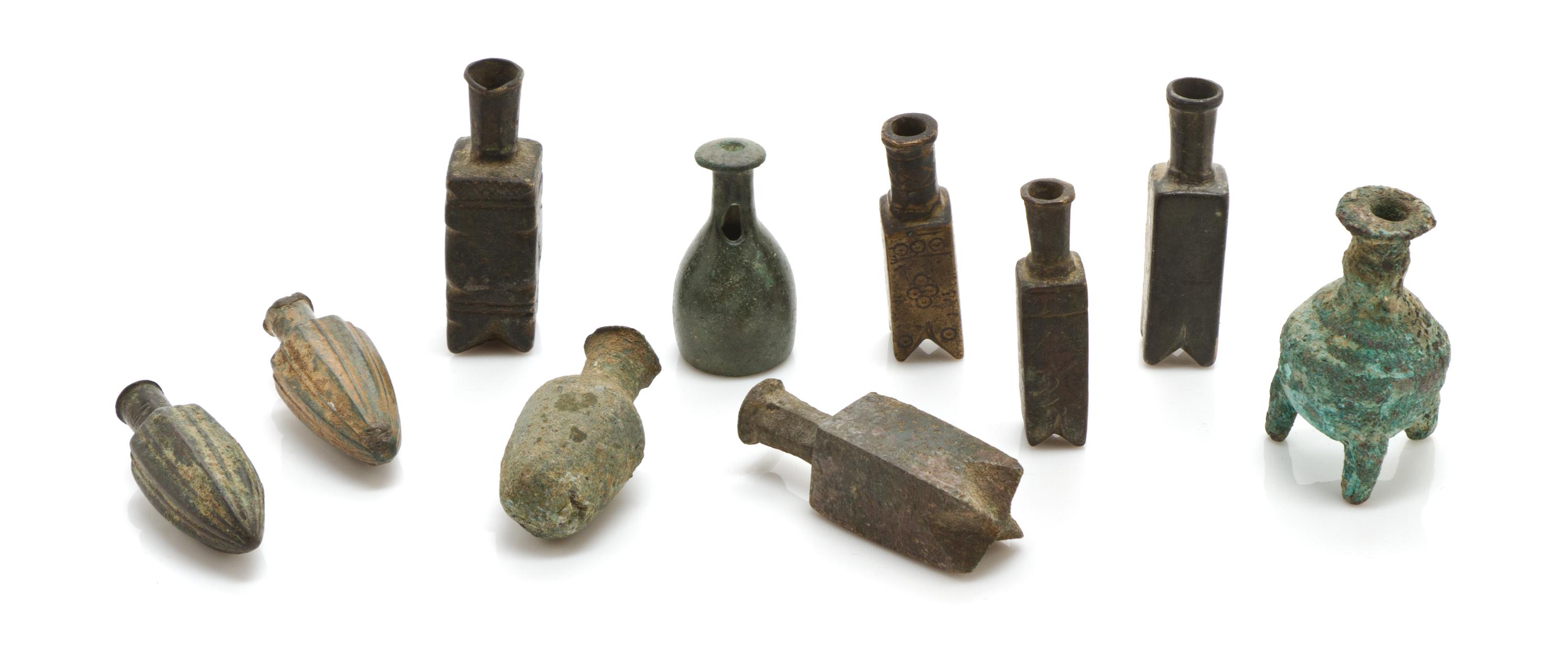 Ten Metal Middle Eastern Vessels, Height of first 10 1/2 inches.
