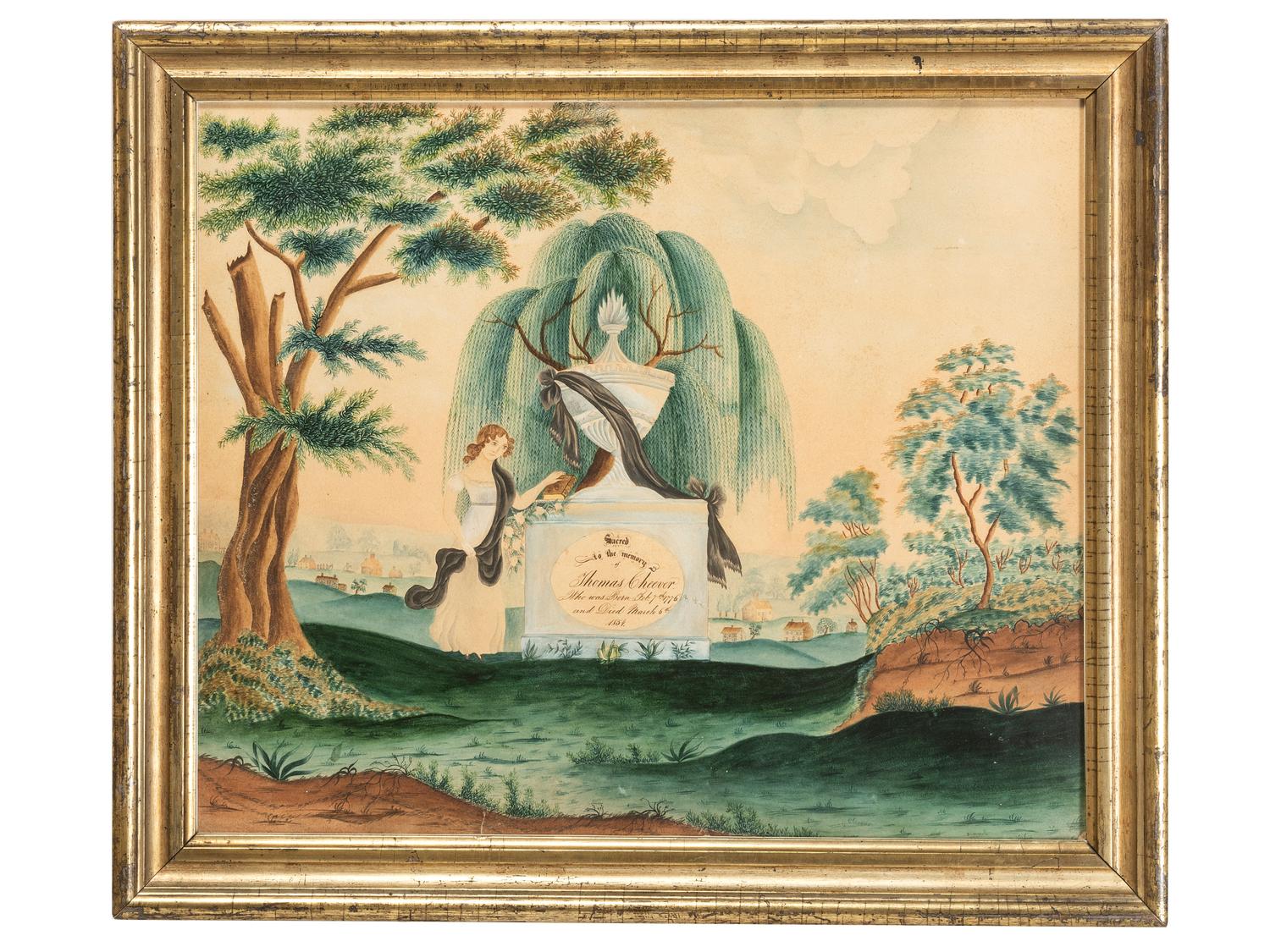 A Watercolor Memorial For Thomas Cheever, 19th Century