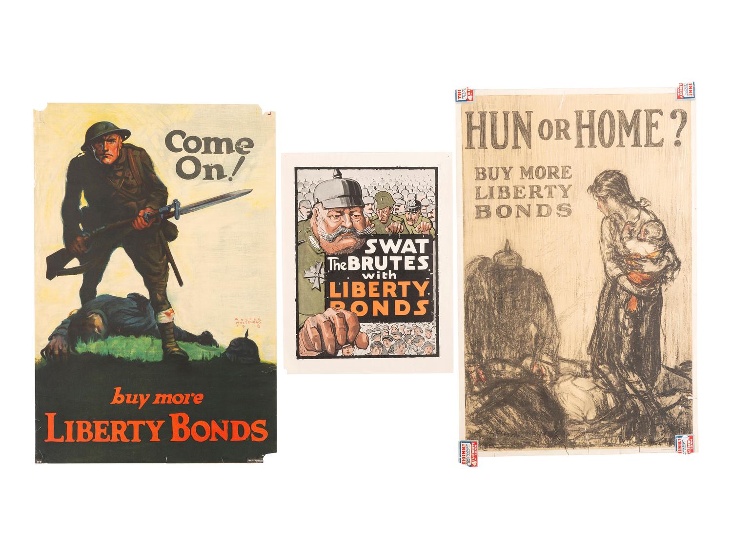 [WORLD WAR I]. A group of 7 posters depicting and lambasting Huns and Kaiser Wilhelm II, comprising: