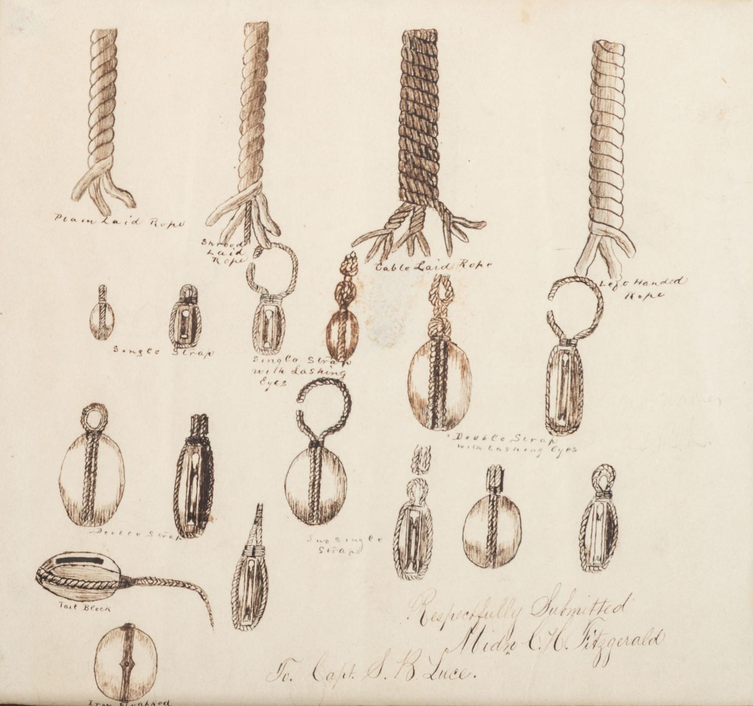 [CIVIL WAR]. A group of 10 pre-War drawings/sketches believed to be class art made at the Naval Academy, many identified to "Fitzgerald," incl. renderings of engines, devices, and a map.