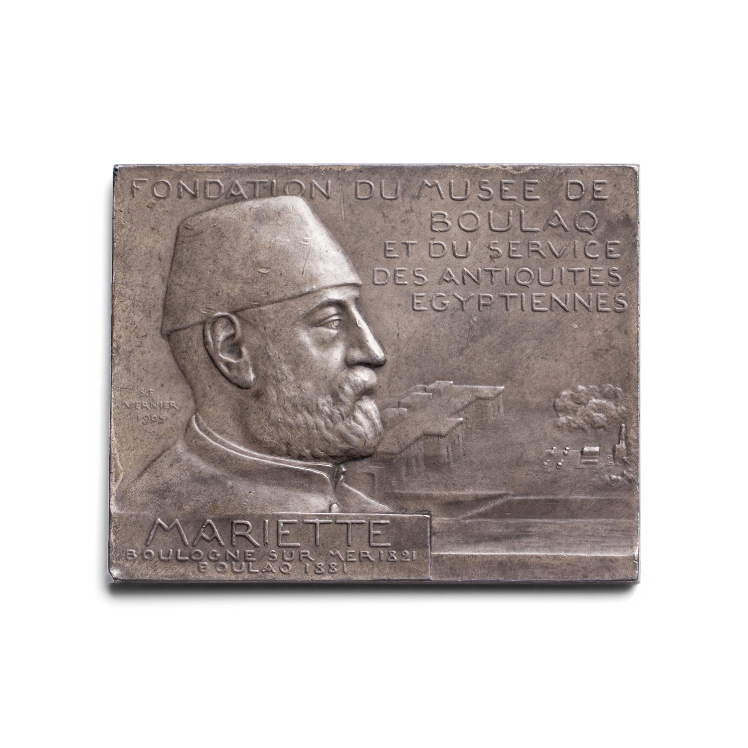 [EXONUMIA] A 1905 S.E. Vernier (1852-1927) Silvered-Bronze Commeorative Plaque for Auguste Mariette and the Musee de Boulaq
