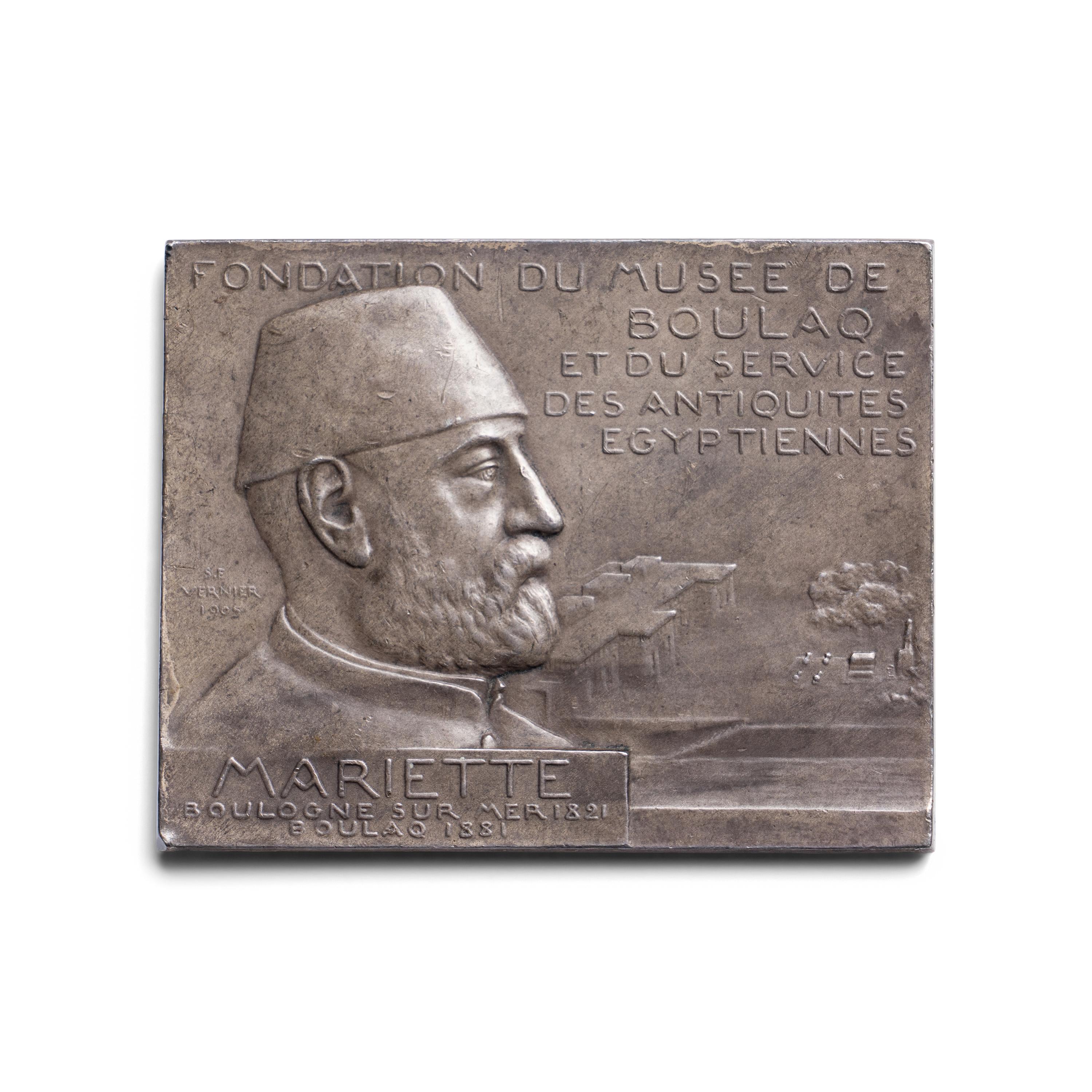 [EXONUMIA] A 1905 S.E. Vernier (1852-1927) Silvered-Bronze Commeorative Plaque for Auguste Mariette and the Musee de Boulaq