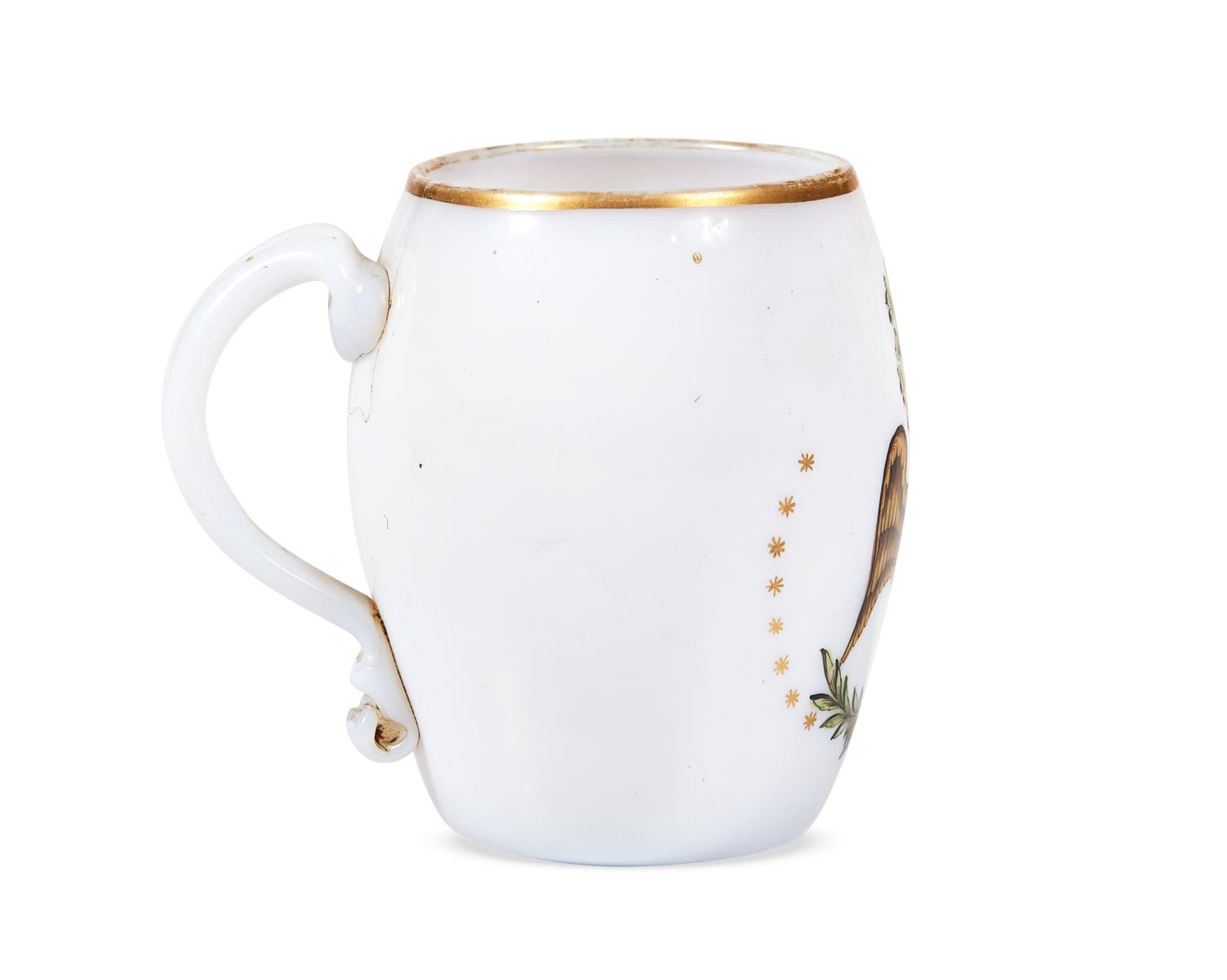 A Bohemian Hand-Painted Blown Glass Mug Decorated With American Eagle And “Liberty”