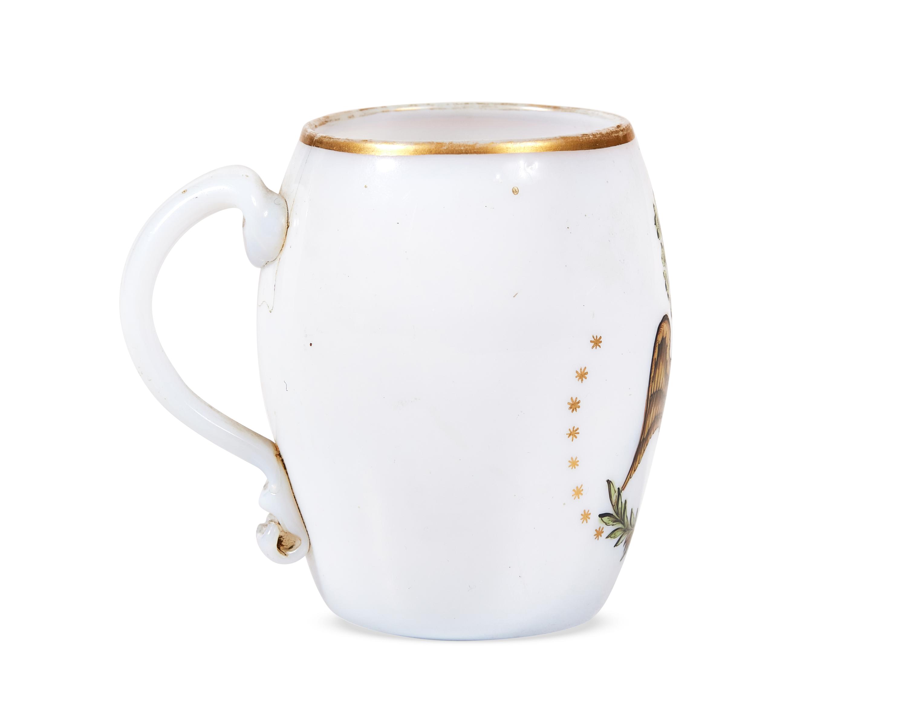 A Bohemian Hand-Painted Blown Glass Mug Decorated With American Eagle And “Liberty”