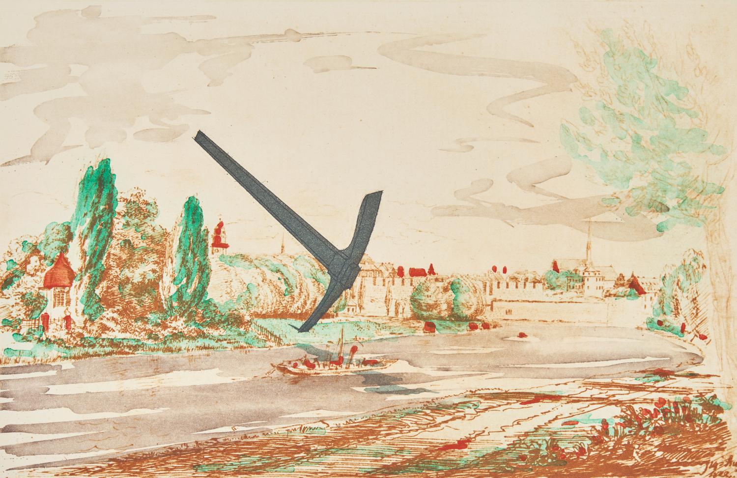 Claes Oldenburg (American, 1929-2022) — A pair of prints (The Spitzhacke, 1982, Superimposed on a Drawing of the Site by Emil Ludwig Grimm, 1822, 1982; Notebook Torn in Half , 1997)