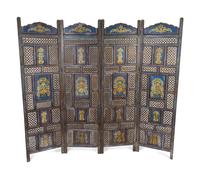 An Indian Pierce-Carved and Painted Four Panel Floor Screen — LATE 19TH/EARLY 20TH CENTURY