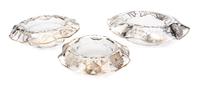 A Set of Three Graduated Silver Overlay Glass Bowls Diameter of largest 11 7/8 inches.