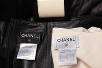 Chanel Black Leather Skirt, Ivory Top, and Belt