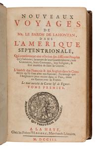 Lahontan, Louis Armand-Lon D'arce (1666-1716). Nouveaux Voyages de Mr Le Baron de Lahontan dans L'Amerique Septentrionale [and:] Memoires de l'Amerique septentrionale, ou la suite des voyages . The Hague: chez les Frères l'Honoré, 1703.