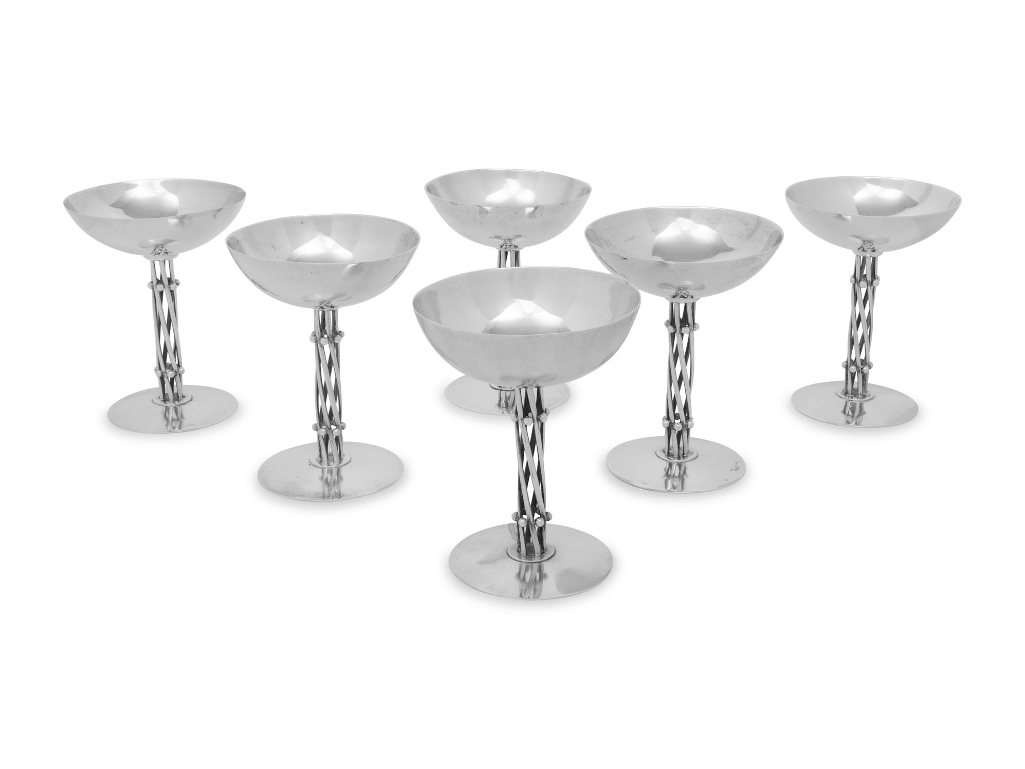 A Set of Six Mexican Silver Champagne Coupes