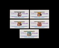 [DISNEY DOLLARS] A Group of Five Uncirculated Series 1993 Notes