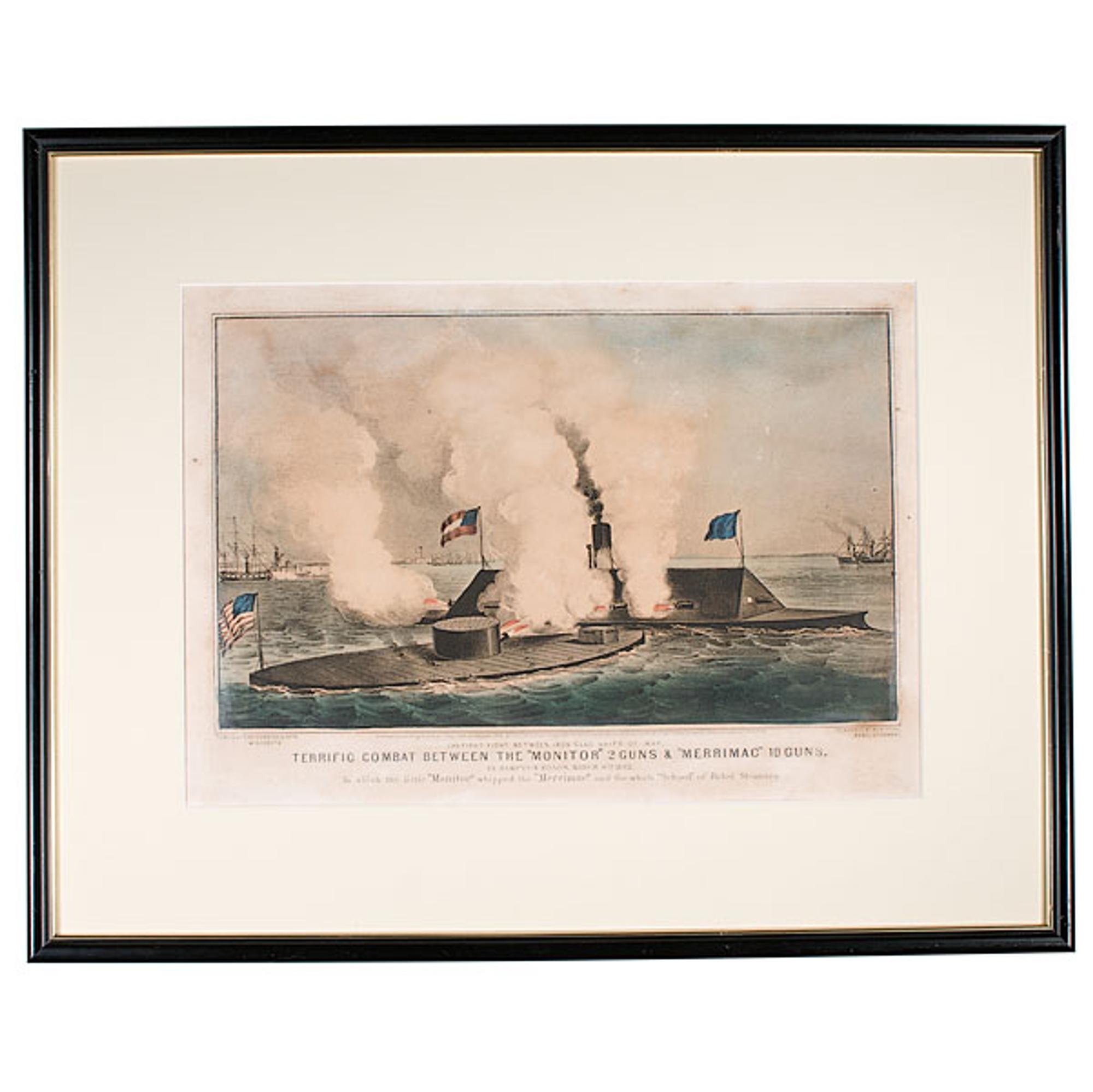 [CIVIL WAR]. A group of 3 Currier & Ives Naval Battle lithographs, comprising: