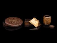 Three Japanese Red, Gold and Brown Lacquer Boxes