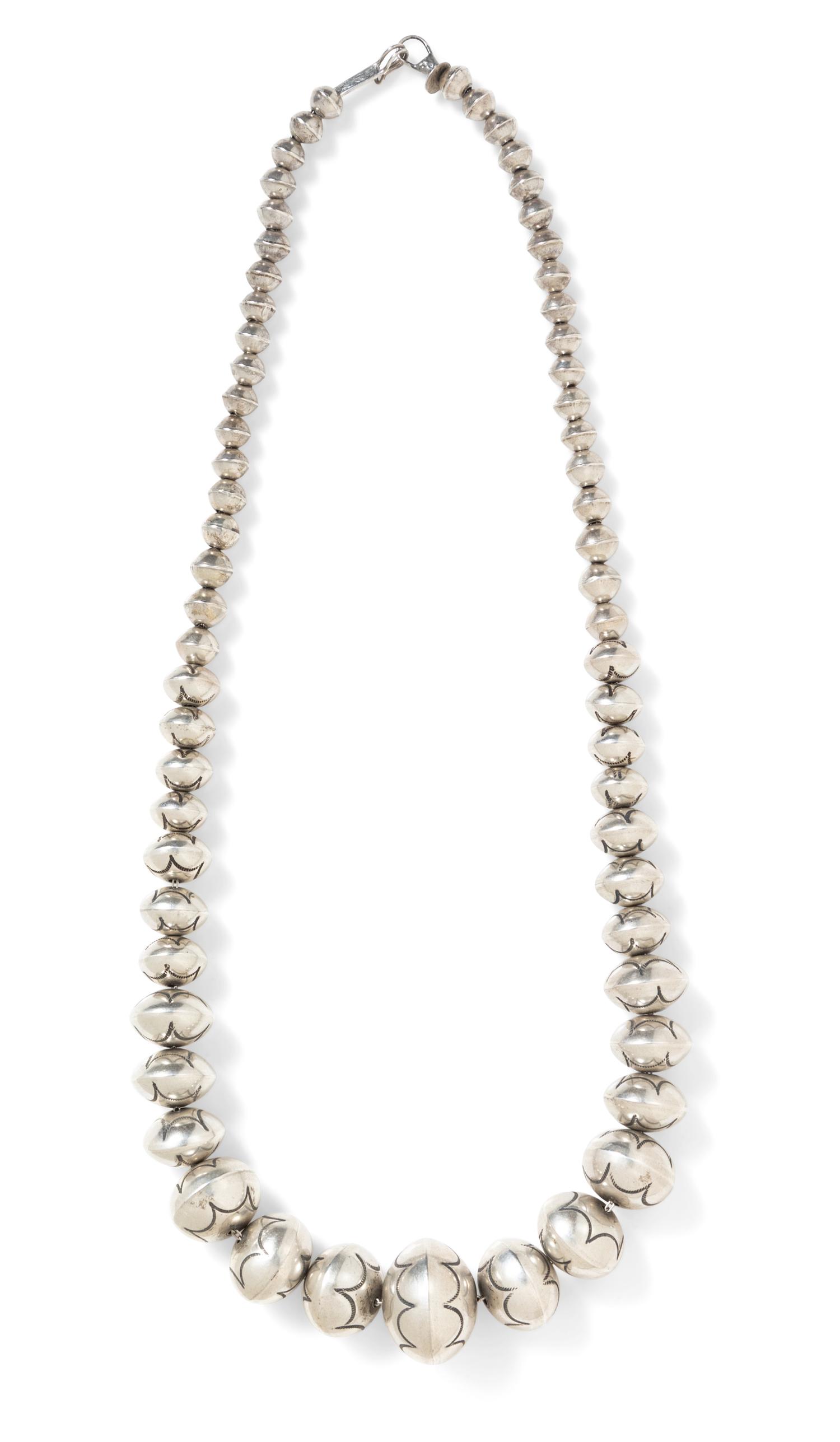 A Silver Graduated Bead Necklace,