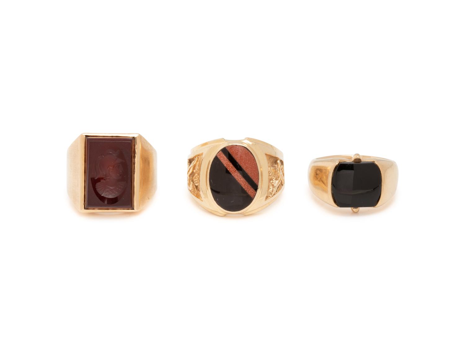 COLLECTION OF YELLOW GOLD SIGNET RINGS