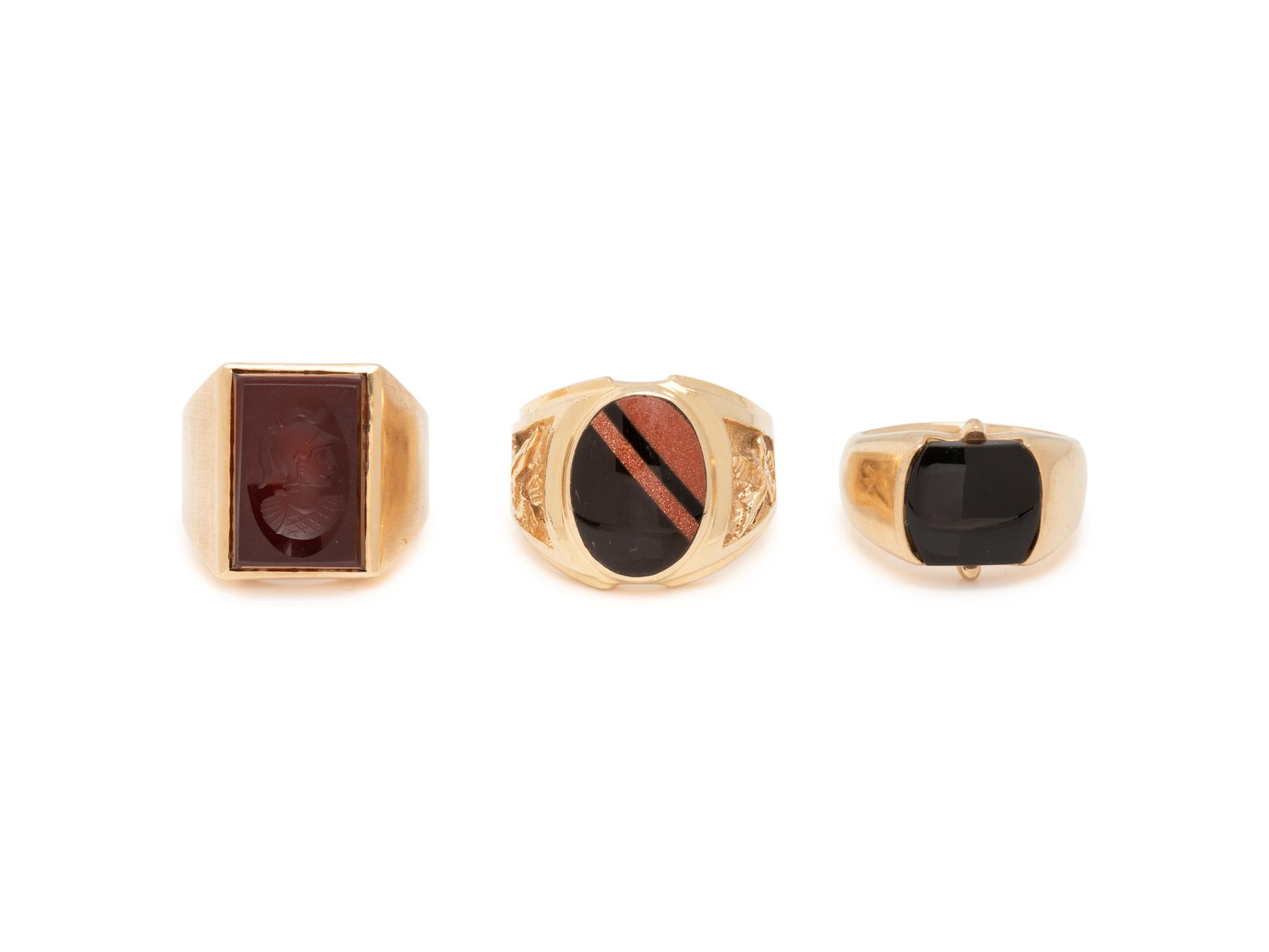 COLLECTION OF YELLOW GOLD SIGNET RINGS