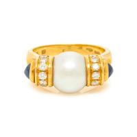 BULGARI, CULTURED PEARL, SAPPHIRE, AND DIAMOND RING