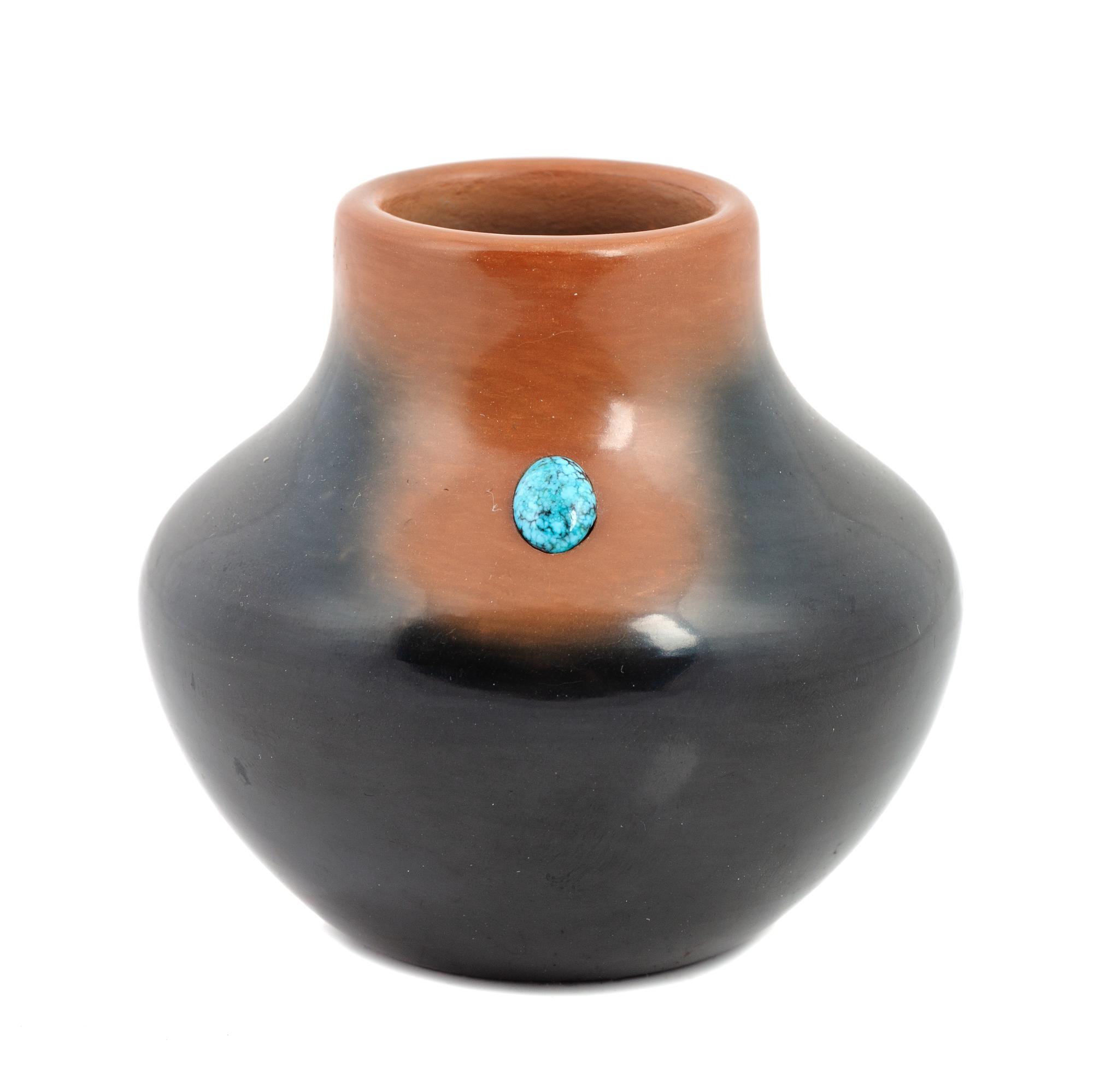 Two-toned Pottery Jar, with Turquoise Cabochon