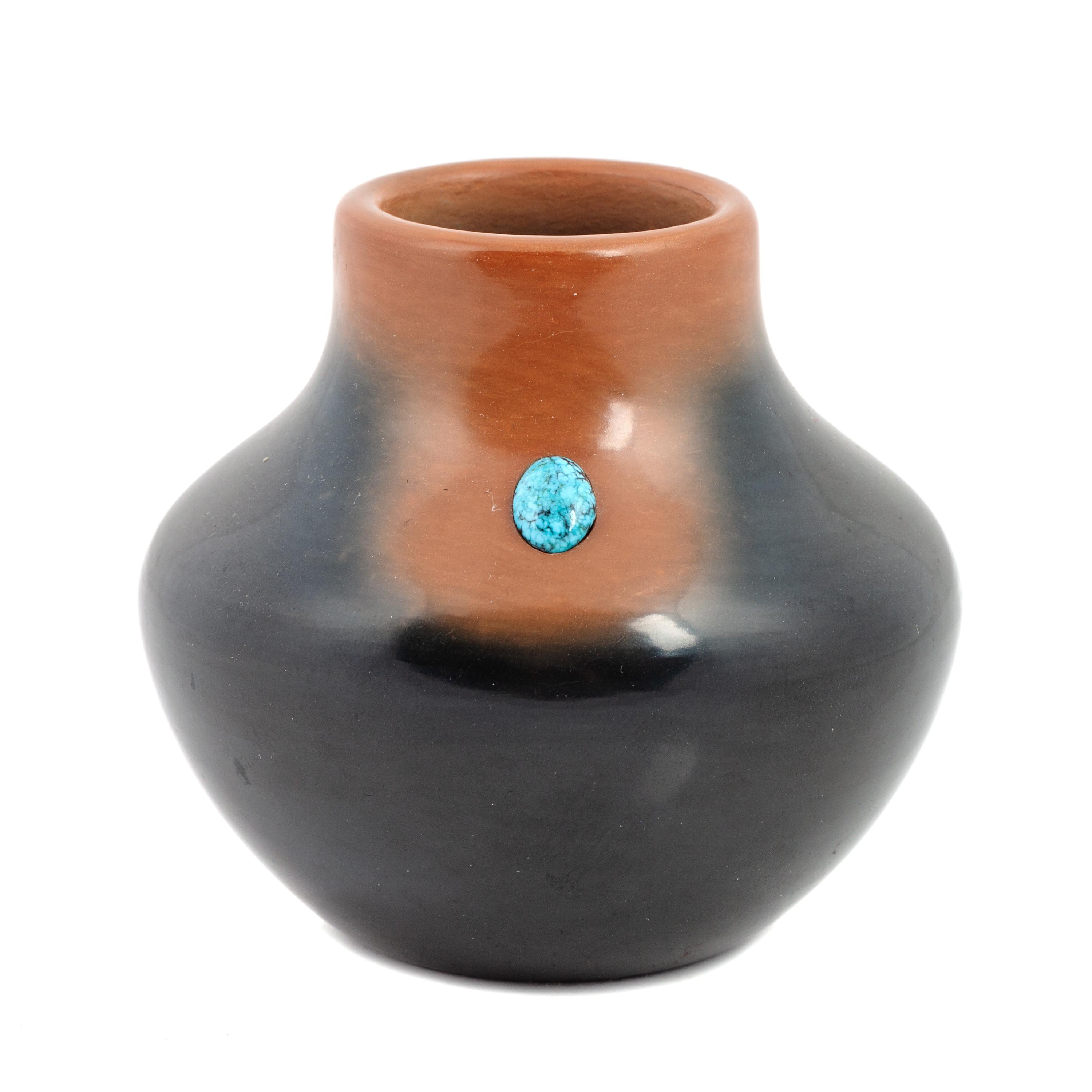 Two-toned Pottery Jar, with Turquoise Cabochon