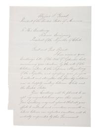 [US PRESIDENTS] -- [GRANT, Ulysses S. (1822-1885)]. Letter Signed as President, to Chilean President Federico Errázuriz Zañartu. Washington, DC, 7 December 1871.