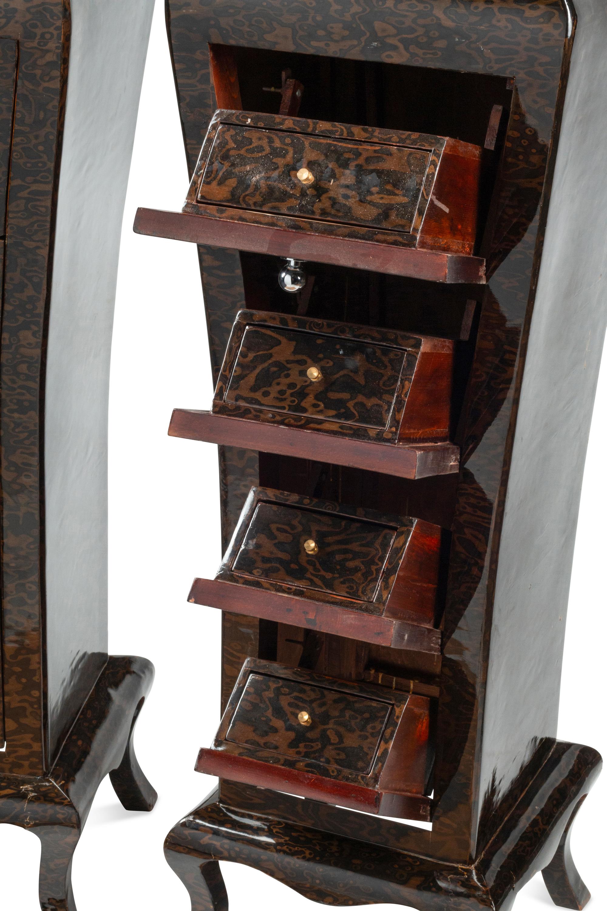 A Pair of Regency Style Mechanical Lift-Top Tall Chests