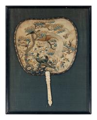 A Chinese Canton Style Silk Embroidered Fan