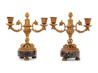 A Pair of French Gilt Bronze and Marble Two-Light Candelabra
