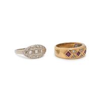TWO GOLD AND DIAMOND RINGS