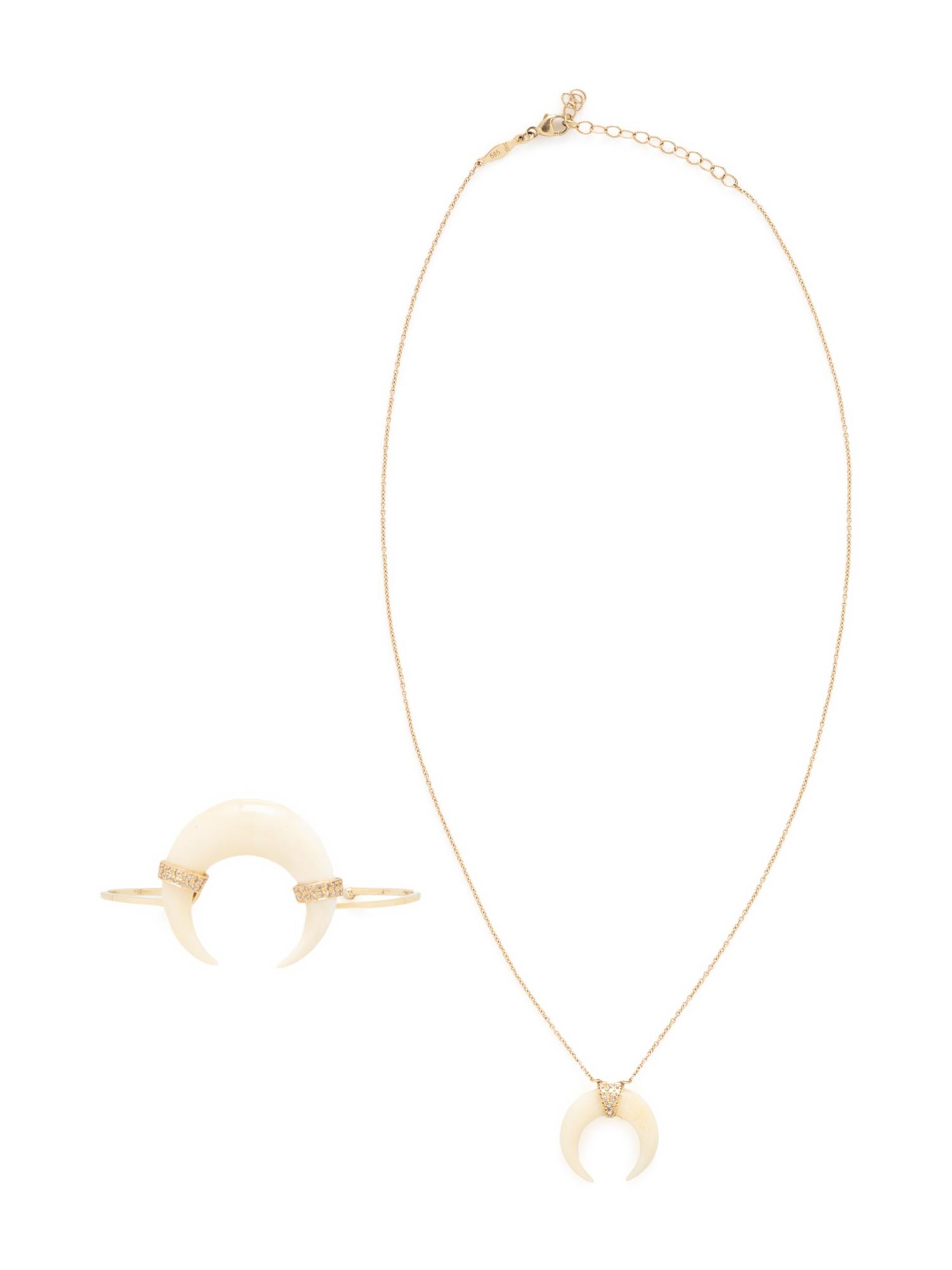 YELLOW GOLD, DIAMOND AND BONE NECKLACE AND BRACELET