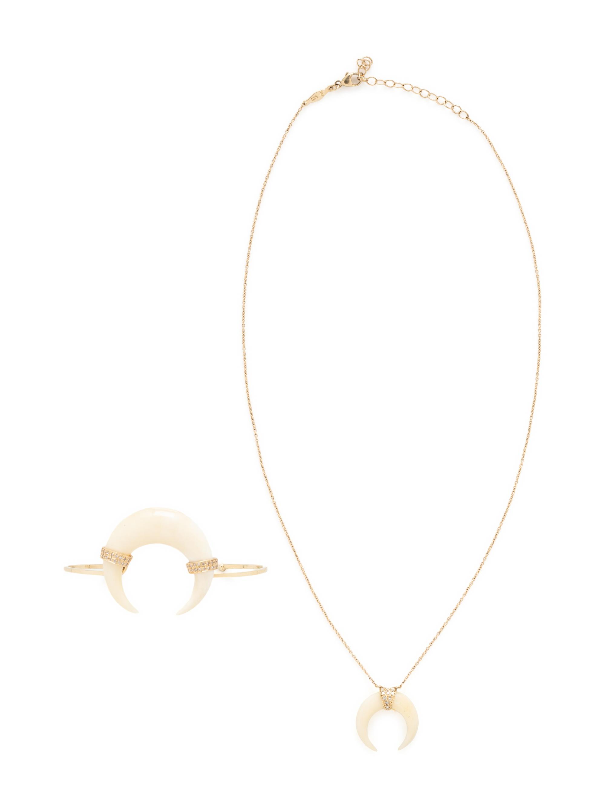 YELLOW GOLD, DIAMOND AND BONE NECKLACE AND BRACELET