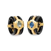 MARINA B., ENAMEL AND GEMSTONE ASYMMETRICAL HOOP EARRINGS