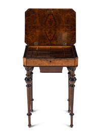 A Continental Part Ebonized Burl Walnut Work Table
