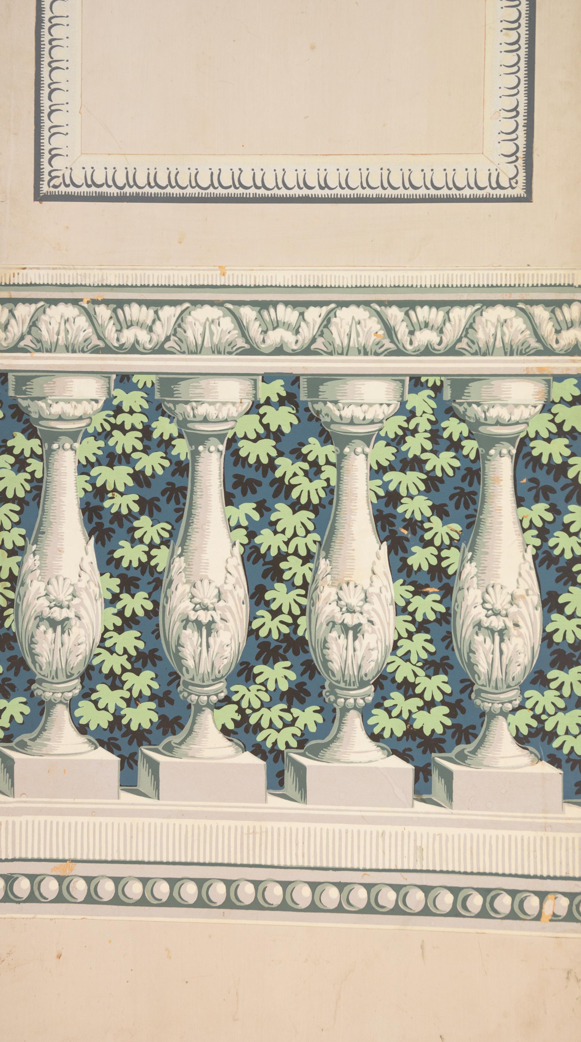 A French Papier Peinte Four-Panel Floor Screen