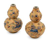 A Pair of Chinese Export Cloisonné-over-Porcelain Vases