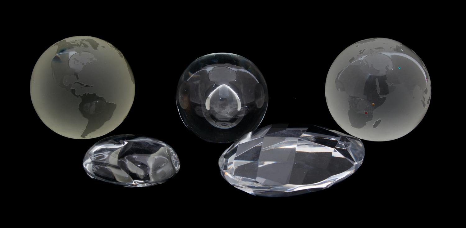 Five Tiffany Crystal Paperweights Length of longest 4 3/4 inches. — 20TH CENTURY