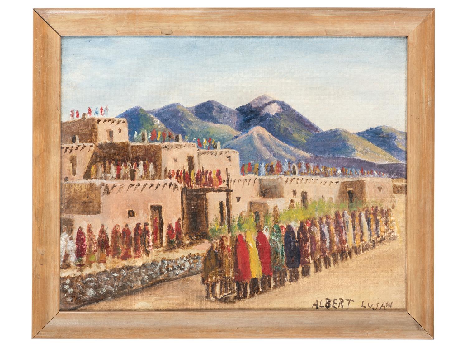 untitled, Taos pueblo with figures in procession