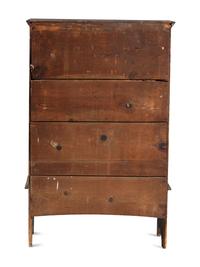 A Country Queen Anne Black Painted Cherrywood and Pine Tall Chest of Drawers, 18th Century